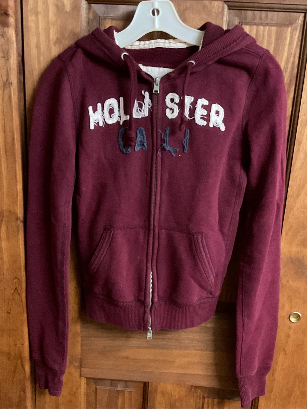 Hollister Burgundy Full-Zip Hoodie with Embroidered Logo